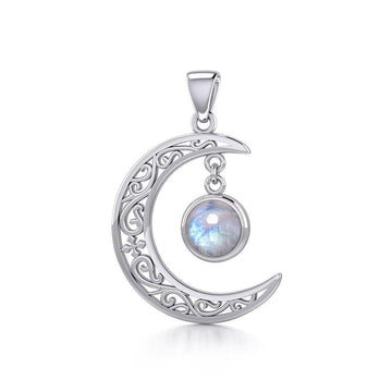 The Filigree Moon Silver Pendant with Dangling Gemstone TPD5263 - Jewelry